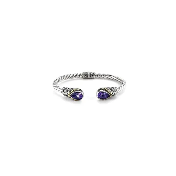 Samuel B. SS/18K Twisted Hinged Cable Bangle W/ Amethyst Pear Cut Ends Steve Lennon & Co Jewelers  New Hartford, NY