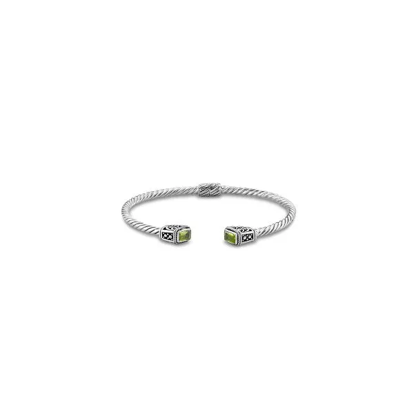 Samuel B. SS 3mm Twisted Cable Bangle With Emerald Cut Peridot Steve Lennon & Co Jewelers  New Hartford, NY