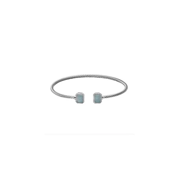 Samuel B. Sterling Silver Genuine Milky Aquamarine 7X5mm Em & G White Topaz Cuff 7.25