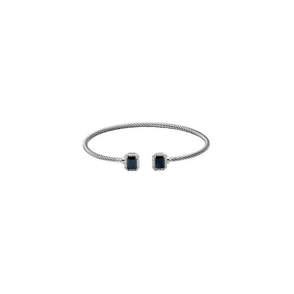 Samuel B. Sterling Silver Genuine Black Spinel 7X5mm Em & G White Topaz Cuff 7.25
