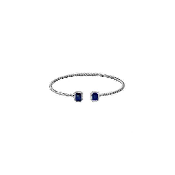 Samuel B. Sterling Silver Dyed Blue Corundum 7X5mm Em & G White Topaz Cuff 7.25