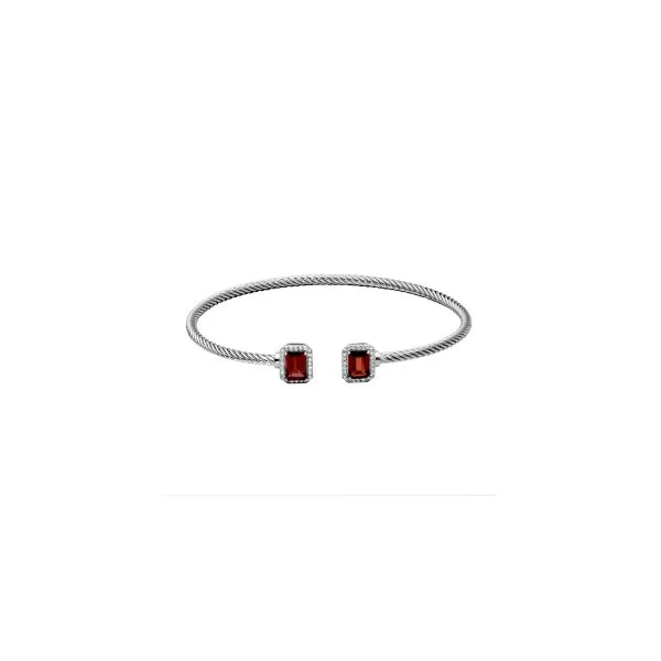 Samuel B. Sterling Silver Genuine Garnet 7X5mm Em & G White Topaz Cuff 7.25