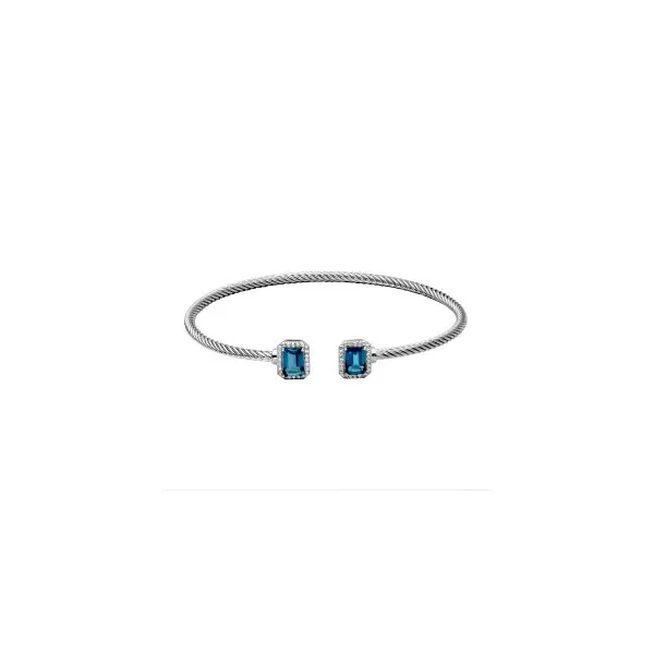 Samuel B. Sterling Silver Genuine London Blue Topaz 7X5mm Em & G White Topaz Cuff 7.25