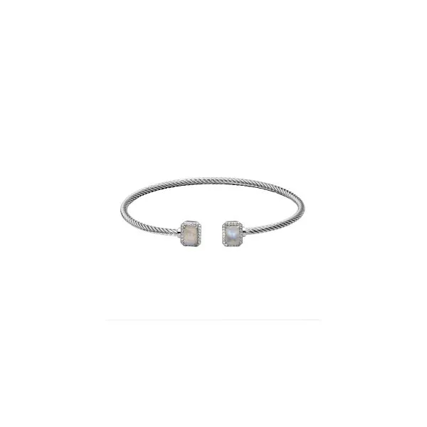 Samuel B. Sterling Silver Genuine Blue Rainbow Moonstone 7X5mm Em & G White Topaz Cuff 7.25
