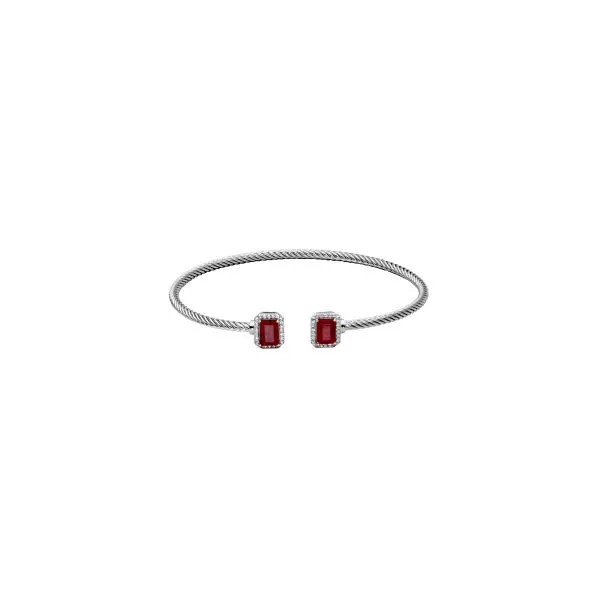 Samuel B. Sterling Silver Dyed Red Corundum 7X5mm Em & G White Topaz Cuff 7.25