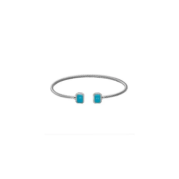 Samuel B. Sterling Silver Genuine Sleeping Beauty Turquoise 7X5mm Em & G White Topaz Cuff 7.25