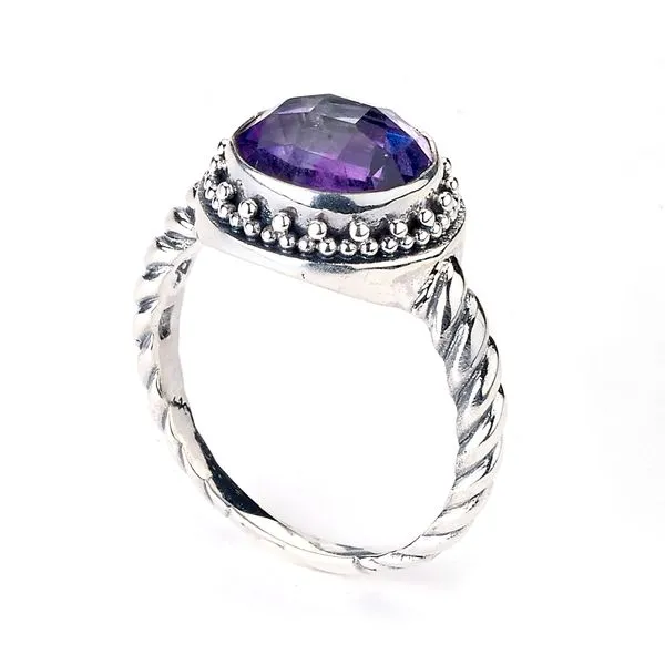 Samuel B. Sterling Silver Round 10MM Amethyst Ring w/Twisted Shank Image 2 S. Lennon & Co Jewelers New Hartford, NY