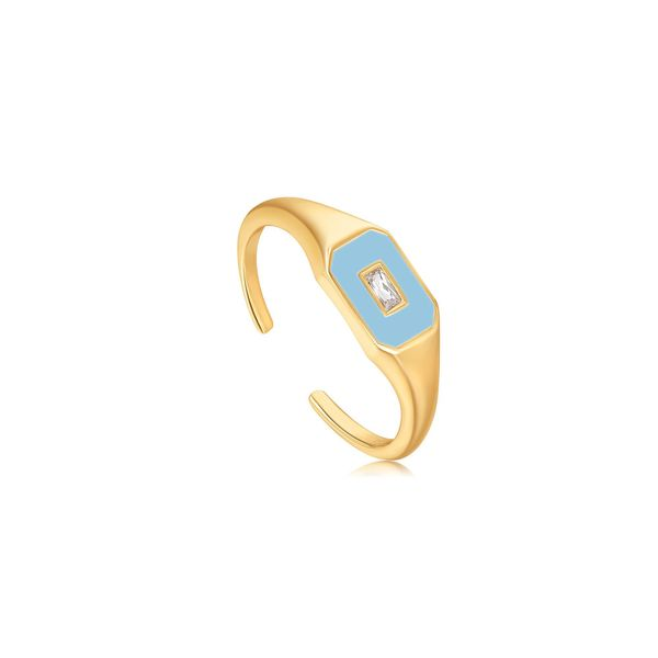 Ania Haie - Powder Blue Enamel Emblem Gold Adjustable Ring Steve Lennon & Co Jewelers  New Hartford, NY