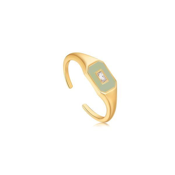 Ania Haie - Sage Enamel Emblem Gold Adjustable Ring Steve Lennon & Co Jewelers  New Hartford, NY