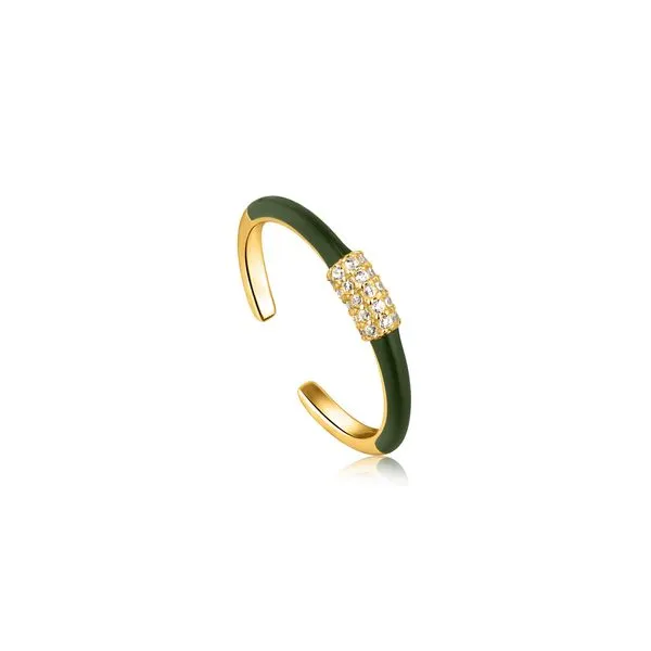 Ania Haie - Forest Green Enamel Carabiner Gold Adjustable Ring 14kt gold plated on sterling silver with enamel Steve Lennon & Co Jewelers  New Hartford, NY
