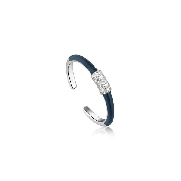 Ania Haie - Navy Blue Enamel Carabiner Silver Adjustable Ring rhodium plated on sterling silver with enamel Steve Lennon & Co Jewelers  New Hartford, NY