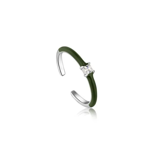 Ania Haie - Forest Green Enamel Silver Adjustable Ring rhodium plated on sterling silver with enamel Steve Lennon & Co Jewelers  New Hartford, NY