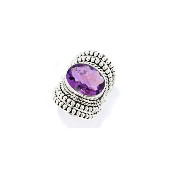 Samuel B. SS Beaded Design Oval Amethyst Ring Steve Lennon & Co Jewelers  New Hartford, NY