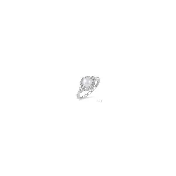 Sterling Silver 6.5x6.5 MM Cultured Pearl and Single Cut Diamond Ring .05tcw Steve Lennon & Co Jewelers  New Hartford, NY