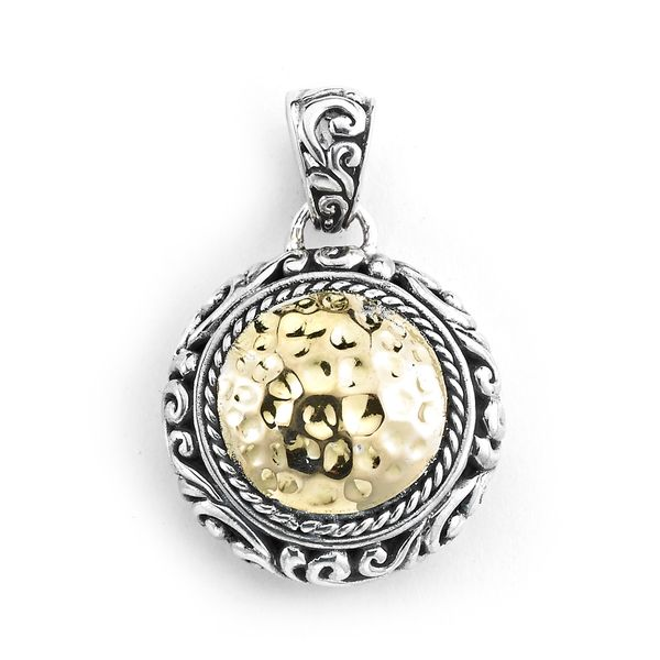Samuel B. Sterling Silver 18K Round Hammered Gold Pendant Steve Lennon & Co Jewelers  New Hartford, NY