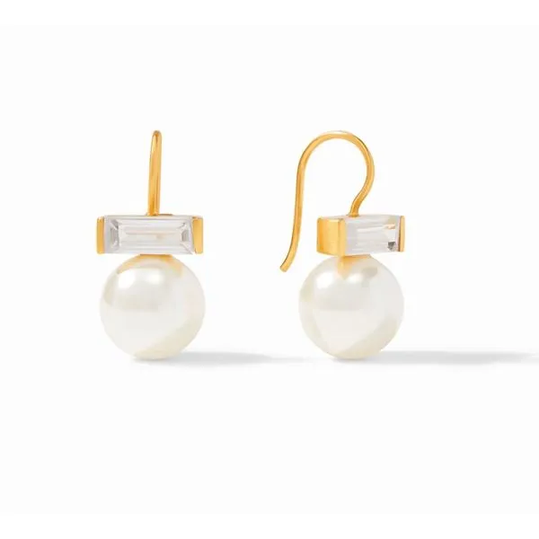 Julie Vos Charlotte Earring Gold Cubic Zirconia and Shell Pearl Steve Lennon & Co Jewelers  New Hartford, NY