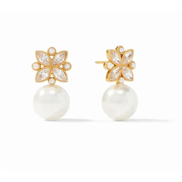 Julie Vos Charlotte Pearl Drop Earring Gold Cubic Zirconia and Pearl Steve Lennon & Co Jewelers  New Hartford, NY