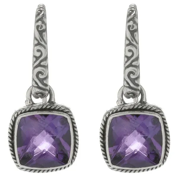 Samuel B. - Sterling Silver Square Floral Earrings W/ Amethyst Center Image 2 Steve Lennon & Co Jewelers  New Hartford, NY