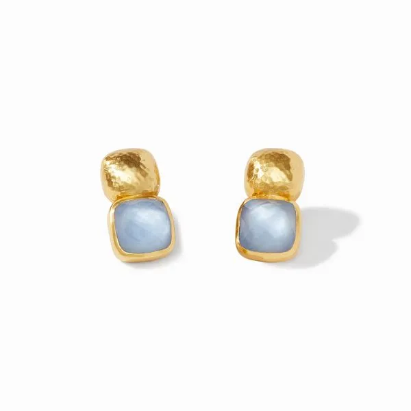 Julie Vos Catalina Earring Gold Iridescent Chalcedony Blue Steve Lennon & Co Jewelers  New Hartford, NY