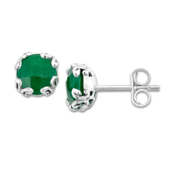 Samuel B. - Sterling Silver 7MM Round Emerald Studs Image 2 Steve Lennon & Co Jewelers  New Hartford, NY