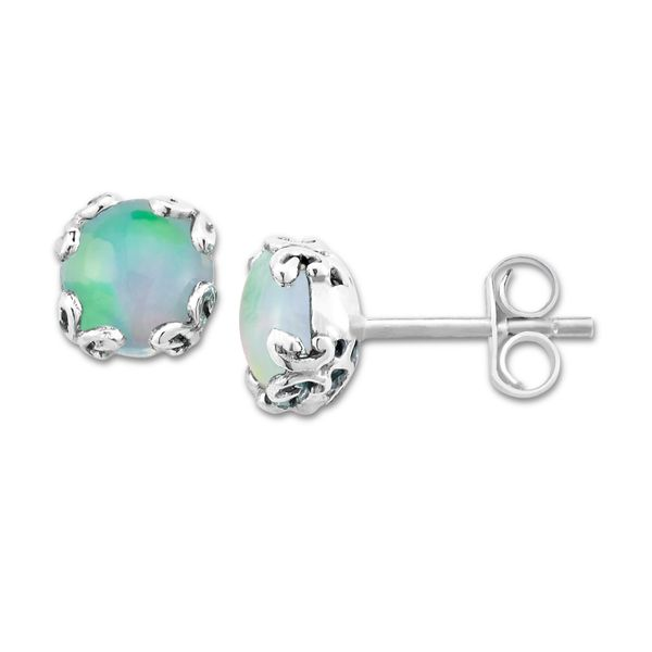Samuel B. Silver Stud Earrings With Round Opals Image 2 Steve Lennon & Co Jewelers  New Hartford, NY