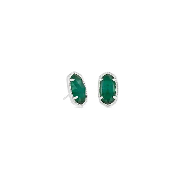 Kendra Scott Ellie Stud Earrings Rhodium Emerald Cats Eye Steve Lennon & Co Jewelers  New Hartford, NY