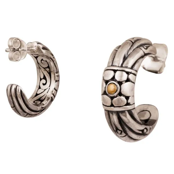 Samuel B. Sterling Silver 18YK Bamboo & Pebble Design Earrings Image 2 Steve Lennon & Co Jewelers  New Hartford, NY