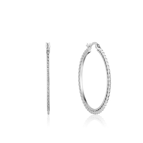 Ania Haie Flat Beaded Hoop Earrings - Silver Steve Lennon & Co Jewelers  New Hartford, NY