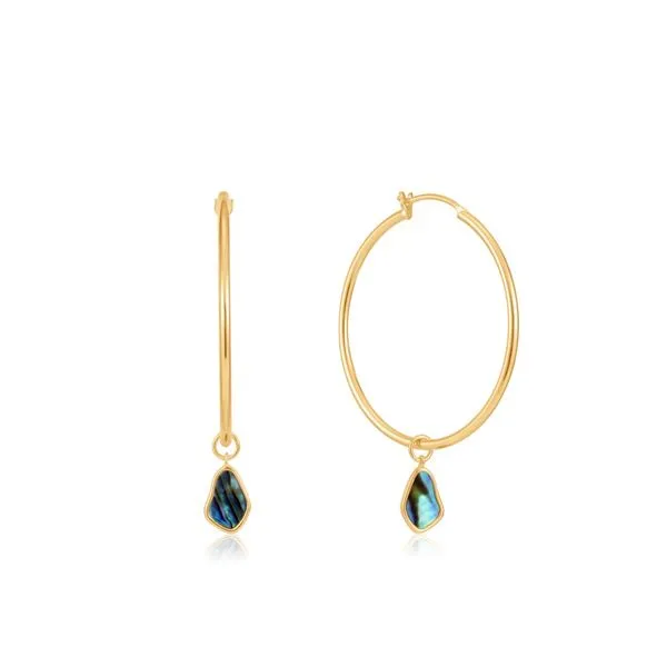 Ania Haie Gold Tidal Abalone Drop Hoop Earrings Steve Lennon & Co Jewelers  New Hartford, NY
