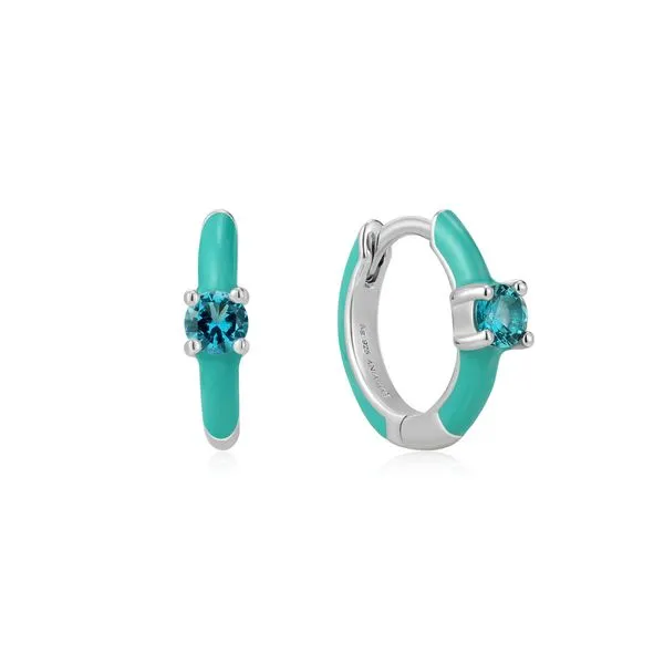 Ania Haie Teal Enamel Silver Huggie Hoop Earrings Steve Lennon & Co Jewelers  New Hartford, NY