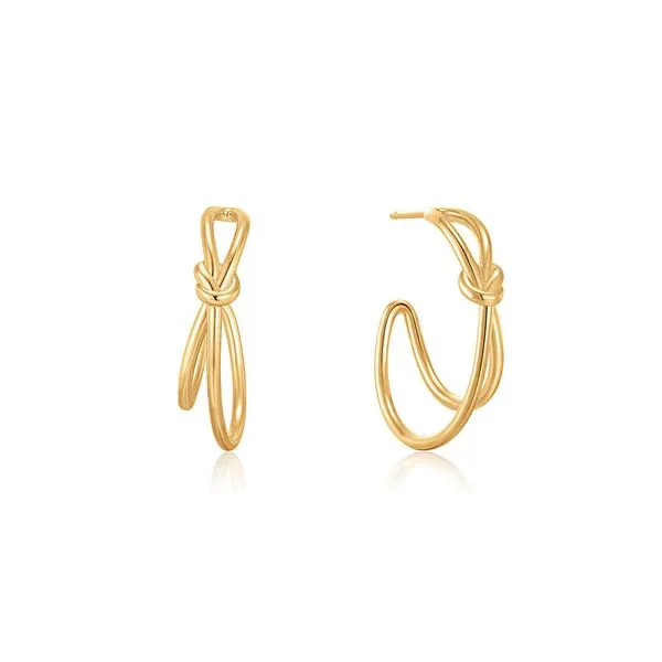 Ania Haie - Gold Knot Stud Hoop Earrings 14kt gold plated on sterling silver Steve Lennon & Co Jewelers  New Hartford, NY
