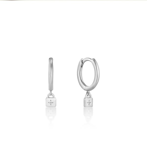 Ania Haie -Silver Padlock Huggie Hoop Earrings Steve Lennon & Co Jewelers  New Hartford, NY