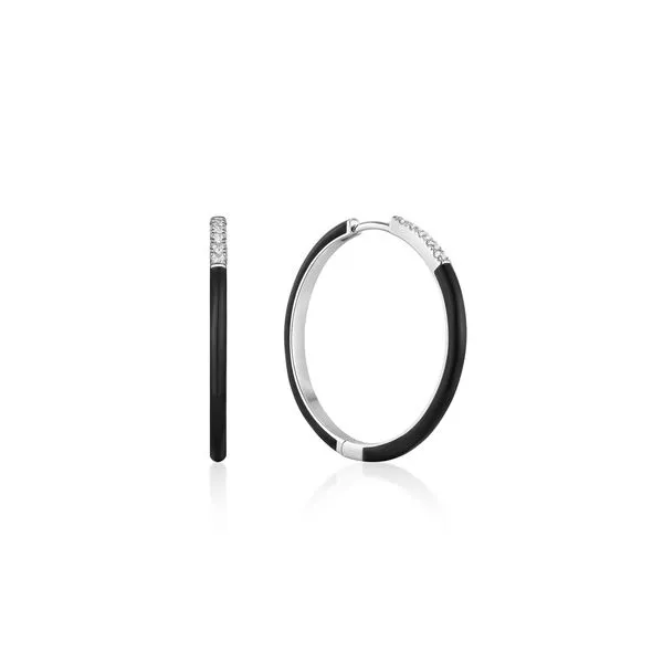 Ania Haie - Raven Black Enamel Silver Sparkle Hoop Earrings Steve Lennon & Co Jewelers  New Hartford, NY