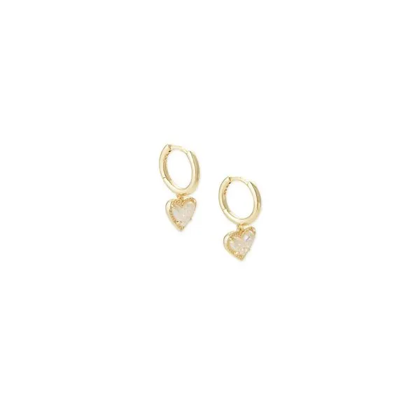 Kendra Scott Ari Heart Huggie Earrings Gold Iridescent Drusy Steve Lennon & Co Jewelers  New Hartford, NY