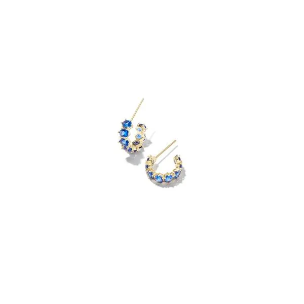 Kendra Scott Cailin Crystal Huggie Earrings Gold Blue Crystal Steve Lennon & Co Jewelers  New Hartford, NY