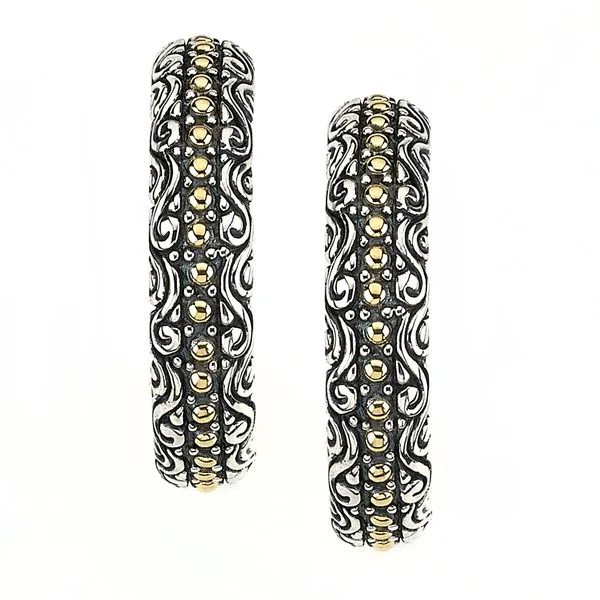 Samuel B. Sterling Silver 18KYellow Gold Balinese Design Hoop Earrings Image 2 Steve Lennon & Co Jewelers  New Hartford, NY