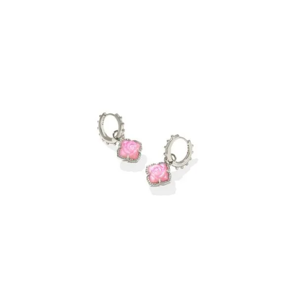 Kendra Scott Mallory Rose Rhodium Blush Ivory Mother of Pearl Huggie Earrings Steve Lennon & Co Jewelers  New Hartford, NY