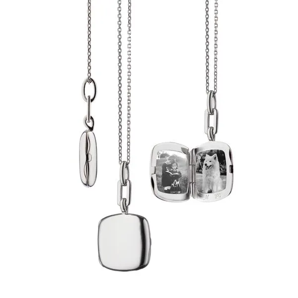 Monica Rich Kosann Sterling Silver Slim Cushion Viv Locket on a 18