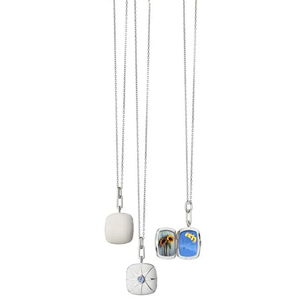 Monica Rich Kosann Sterling Silver Locket with White Enamel and Rose-Cut Blue Sapphire .17 on an 18