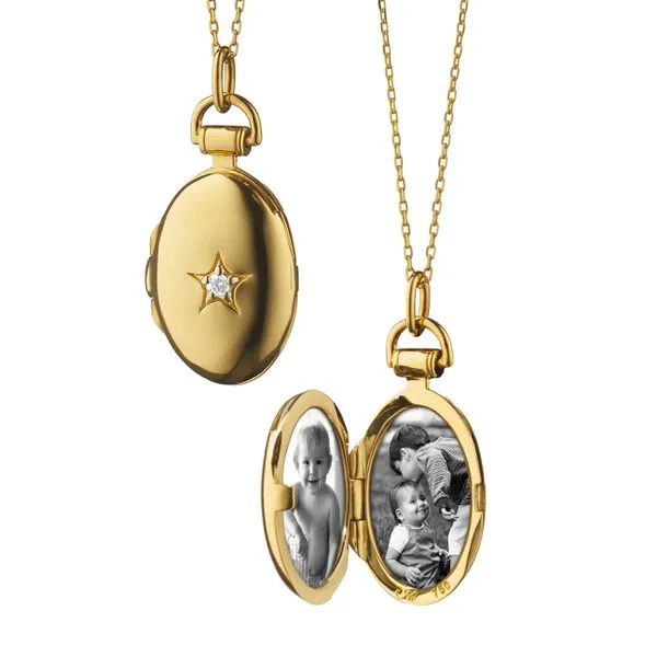 Monica Rich Kosann Sterling Silver Petite Oval Locket with Star White Sapphire .2ct on an 18