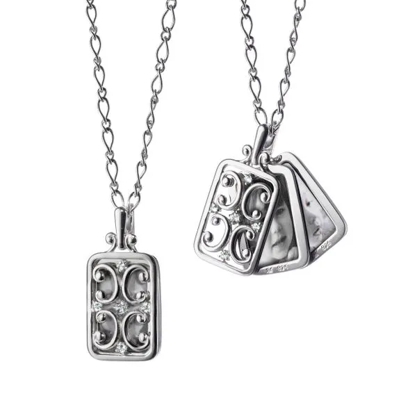 Monica Rich Kosann Sterling Silver Mini Four Image Locket with White Sapphires .19 CW Stone border on a 32