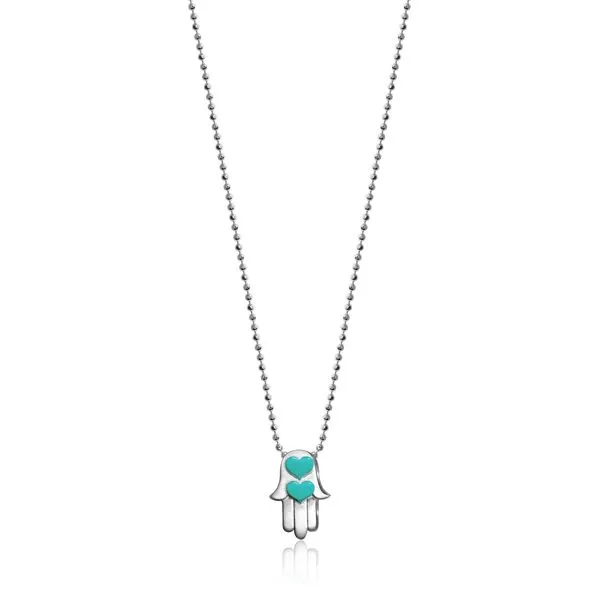 Alex Woo Little Faith Sterling Silver Turquoise Enamel Hamsa Hand Necklace Steve Lennon & Co Jewelers  New Hartford, NY
