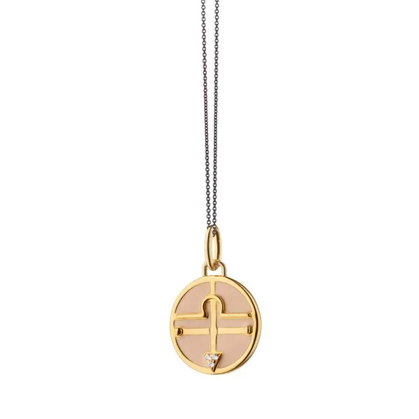 Monica Rich Kossan Sterling Silver and 18K Yellow Gold Vermeil Libra Horoscope Charm in Pink Enamel with White Sapphires on 17