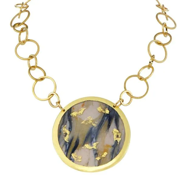 Evocateur - Marble & Bronze - Blue & White Double Sided Necklace Steve Lennon & Co Jewelers  New Hartford, NY