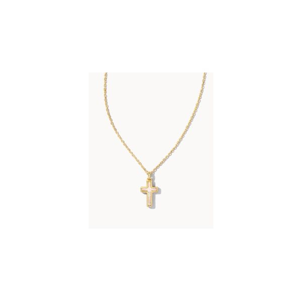 CROSS PENDANT NECKLACE GOLD WHITE OPAL Steve Lennon & Co Jewelers  New Hartford, NY