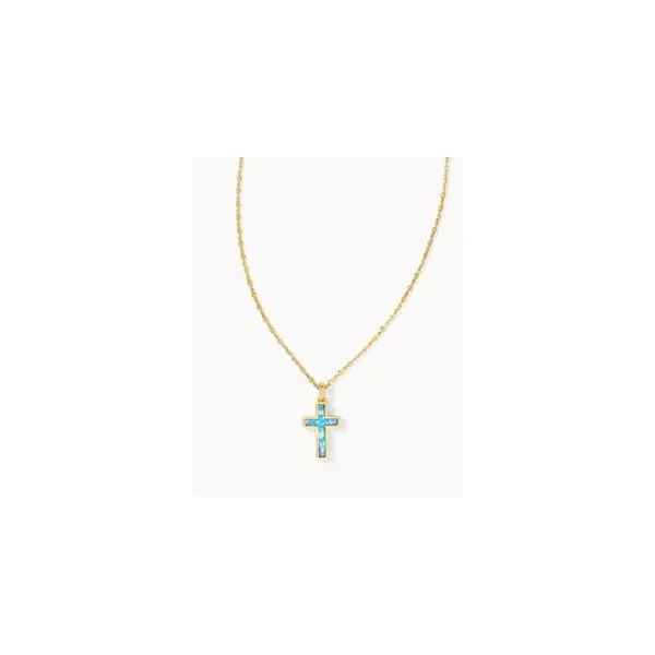 Kendra Scott CROSS PENDANT NECKLACE GOLD PERIWINKLE OPAL Steve Lennon & Co Jewelers  New Hartford, NY