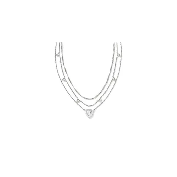 Kendra Scott Arden Multi Strand Necklace Rhodium White Crystal Steve Lennon & Co Jewelers  New Hartford, NY