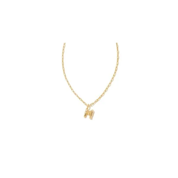 Kendra Scott Crystal Letter M Short Pendant Necklace Gold White CZ Steve Lennon & Co Jewelers  New Hartford, NY