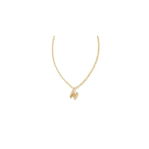 Kendra Scott Crystal Letter N Short Pendant Necklace Gold White CZ Steve Lennon & Co Jewelers  New Hartford, NY