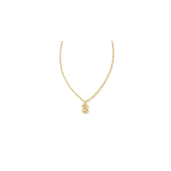 Kendra Scott Crystal Letter S Short Pendant Necklace Gold White CZ Steve Lennon & Co Jewelers  New Hartford, NY